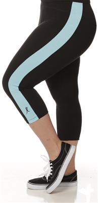 Plus Size Capri Pants - Black with Turquoise Stripes