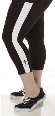 Plus Size Capri Pants - Black with White Stripes