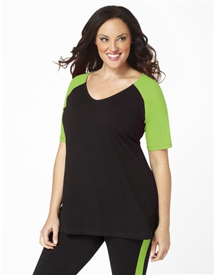 Plus Size Baseball Shirt - Black with Apple Green Sleeves